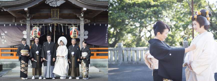 神社での結婚式記念写真